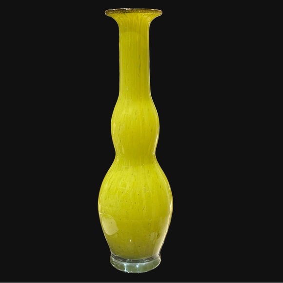 Mid Century Hand Blown Lemon Yellow Double Gourd Vase 12” Tall - Picture 6 of 11